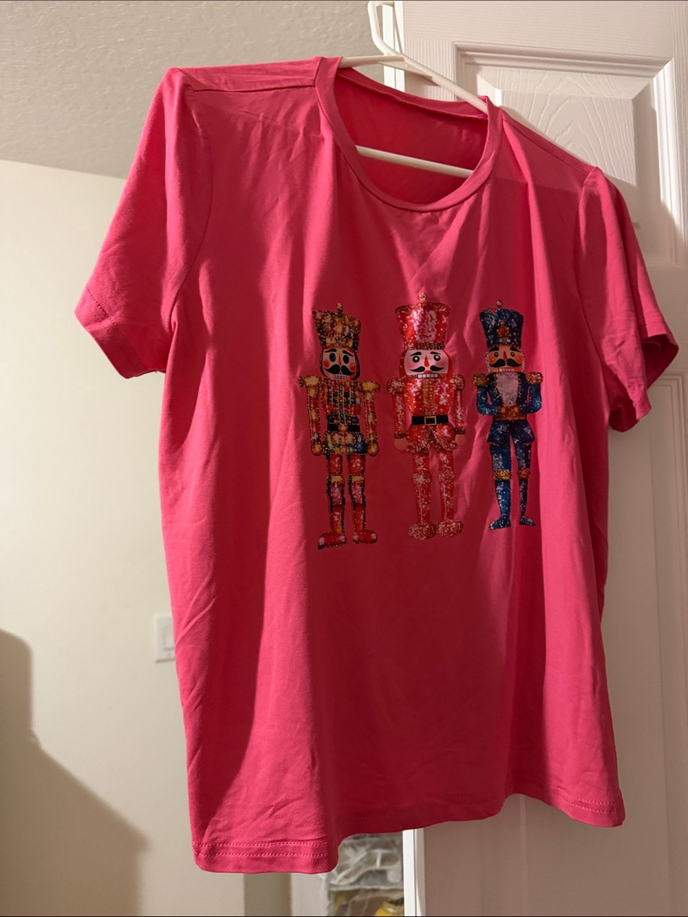 SHEIN Pink Short-Sleeve Nutcracker Sequin Tee